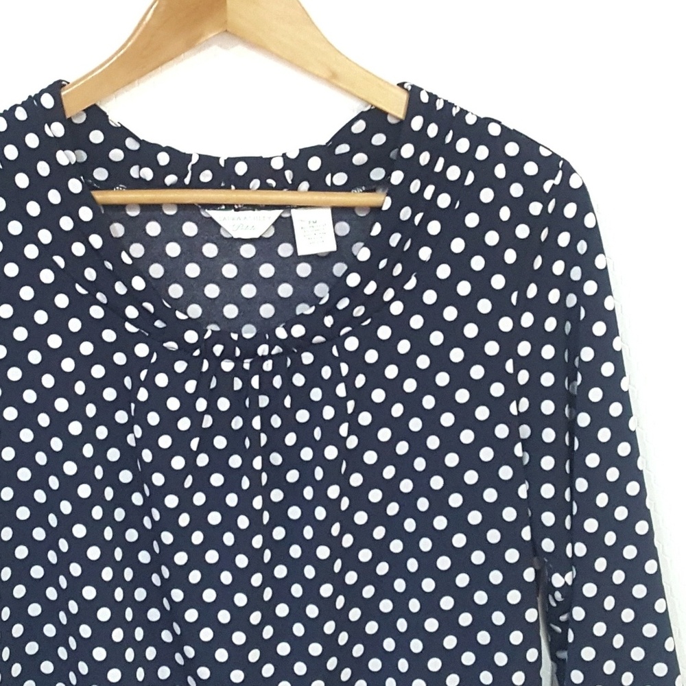 Laura Ashley Knit Polka Navy Dot Shirt Blouse Top - Picture 3 of 8